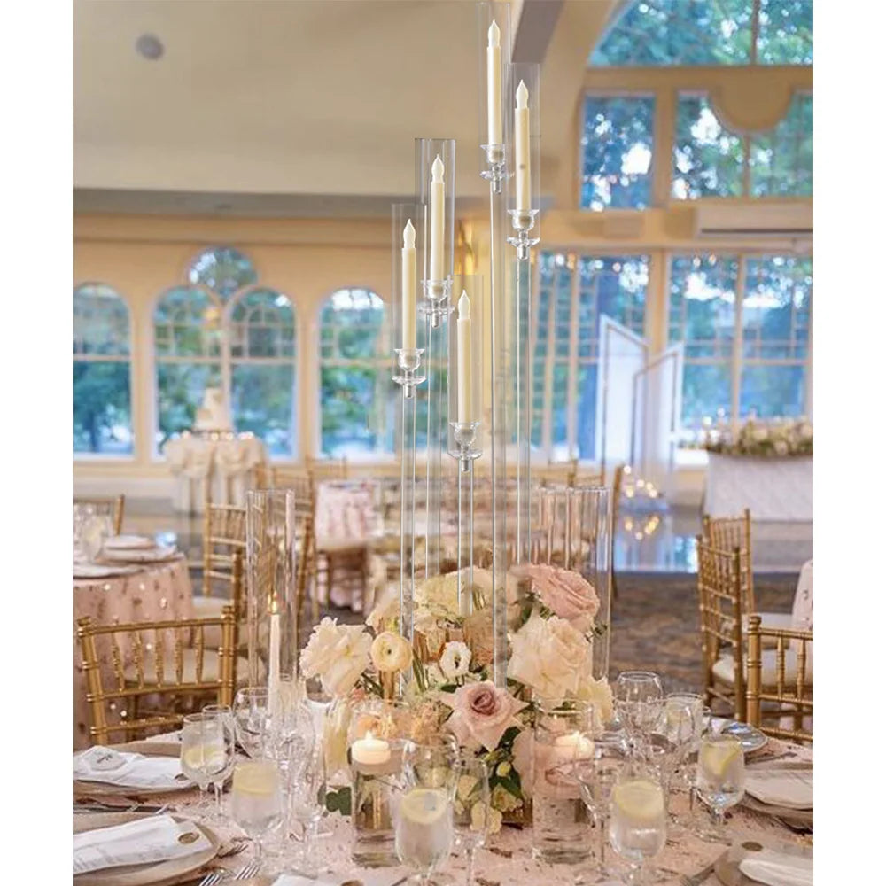 VINCIGANT 10 Pack Acrylic 5-Arm Candelabra Wedding Centerpiece