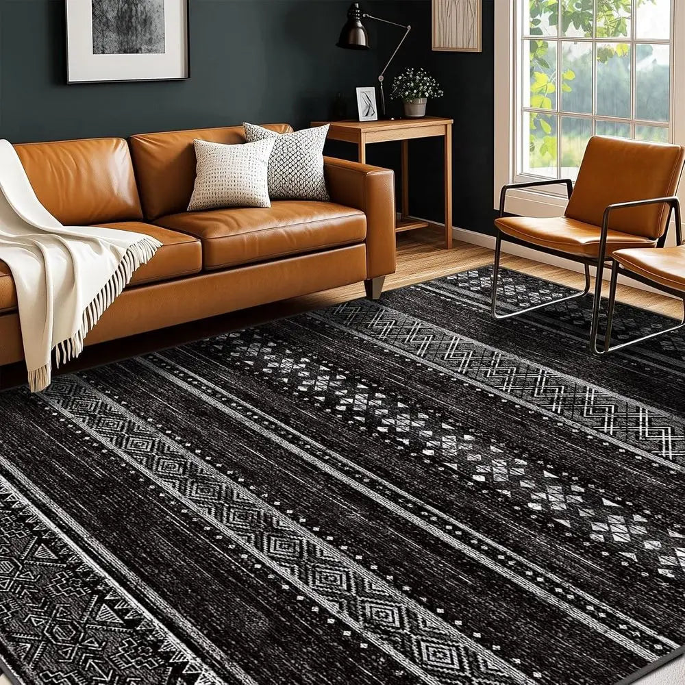 Geometric Low Pile Washable Rug For Living Room Modern Decor
