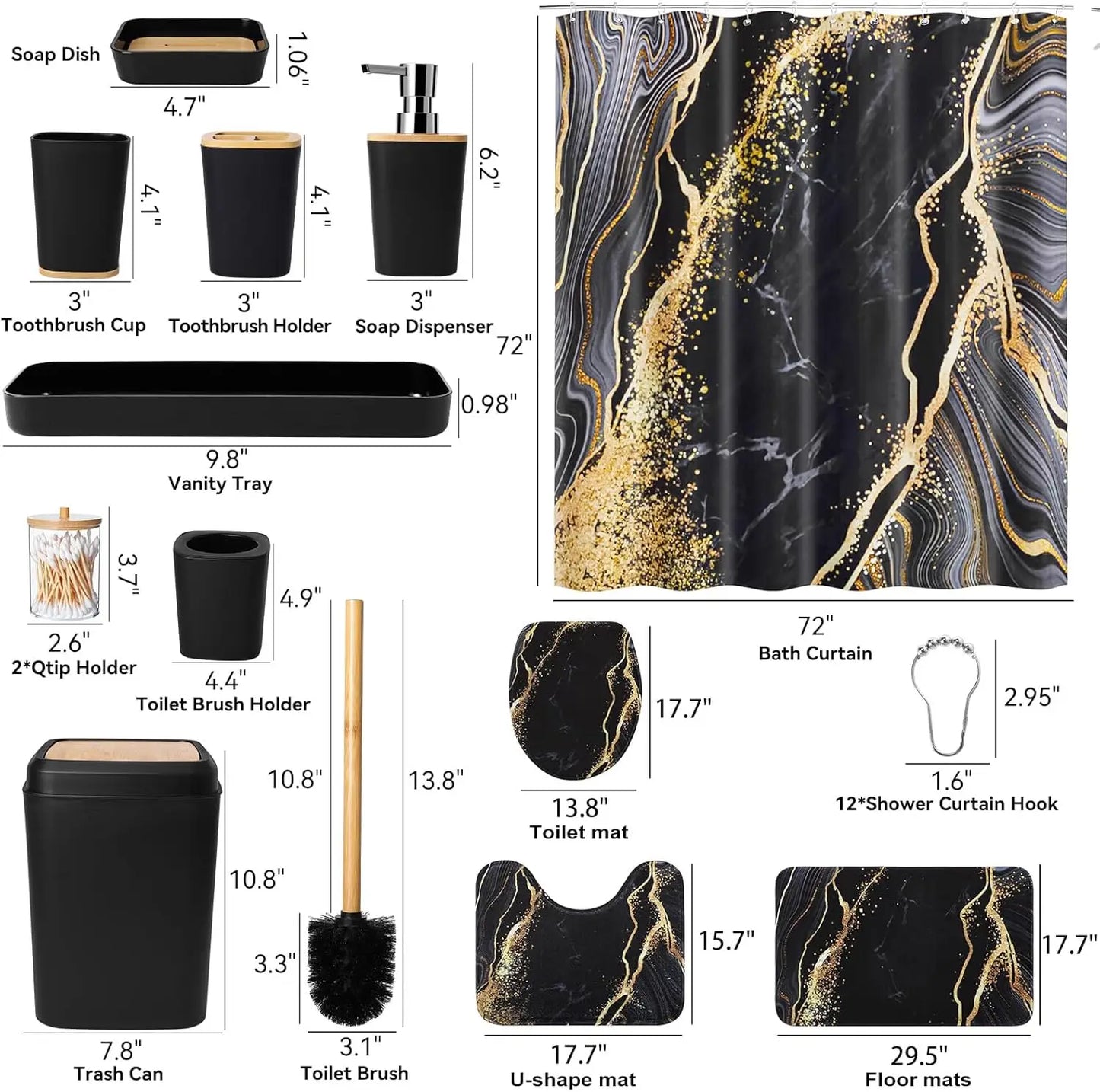Waterproof Shower Curtain Set With Non Slip Bath Rugs