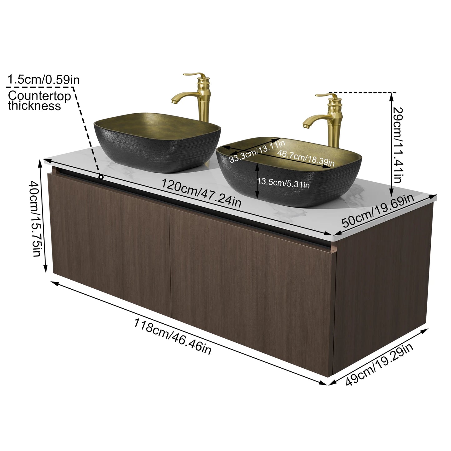 Modern Floating Bathroom Vanity Sink Combo Ceramic Basin Stone Top