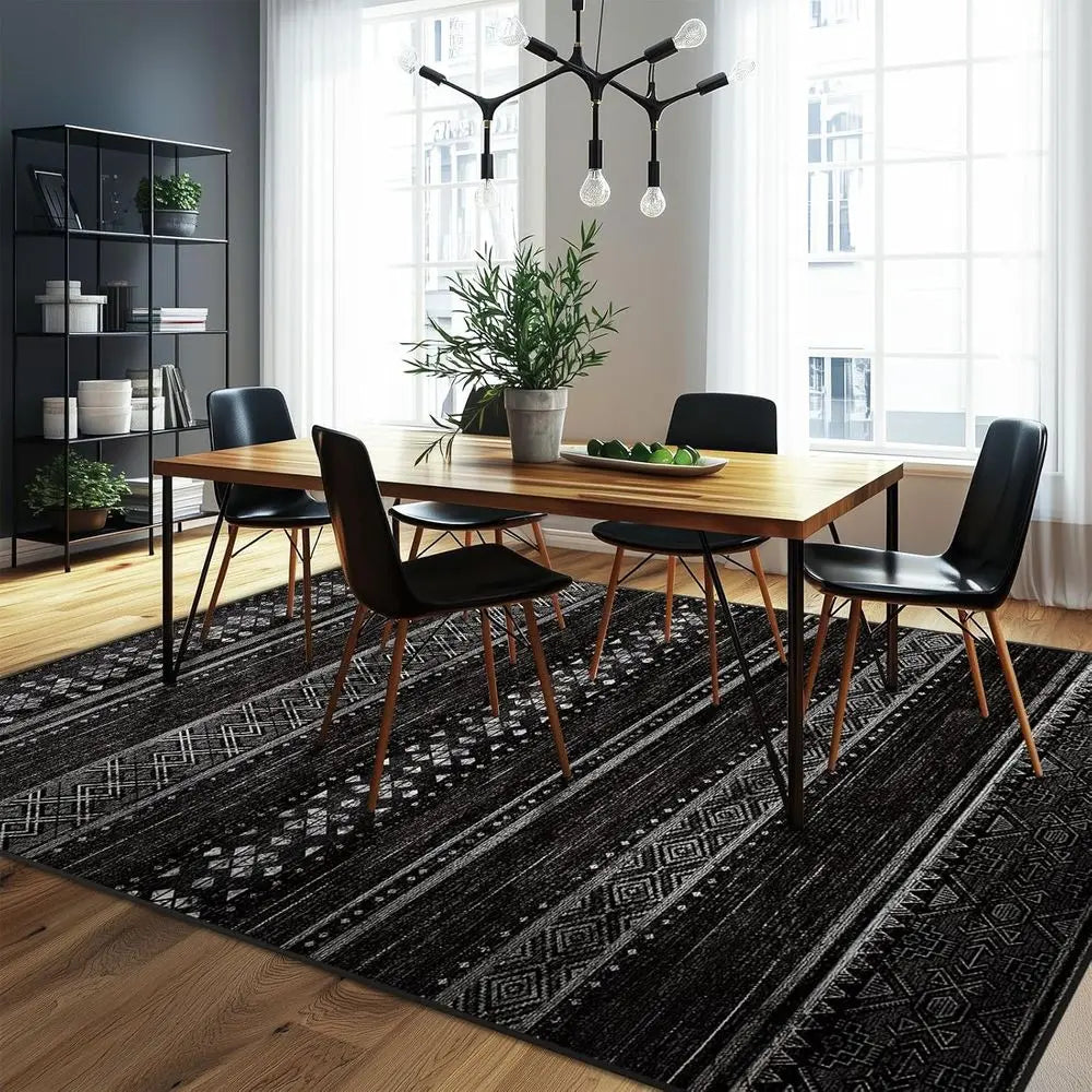 Geometric Low Pile Washable Rug For Living Room Modern Decor