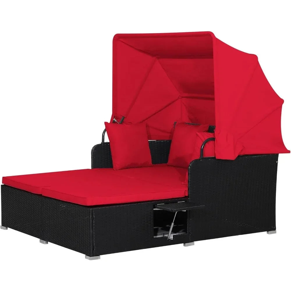 Outdoor Daybed With Retractable Canopy Patio Sectional Set