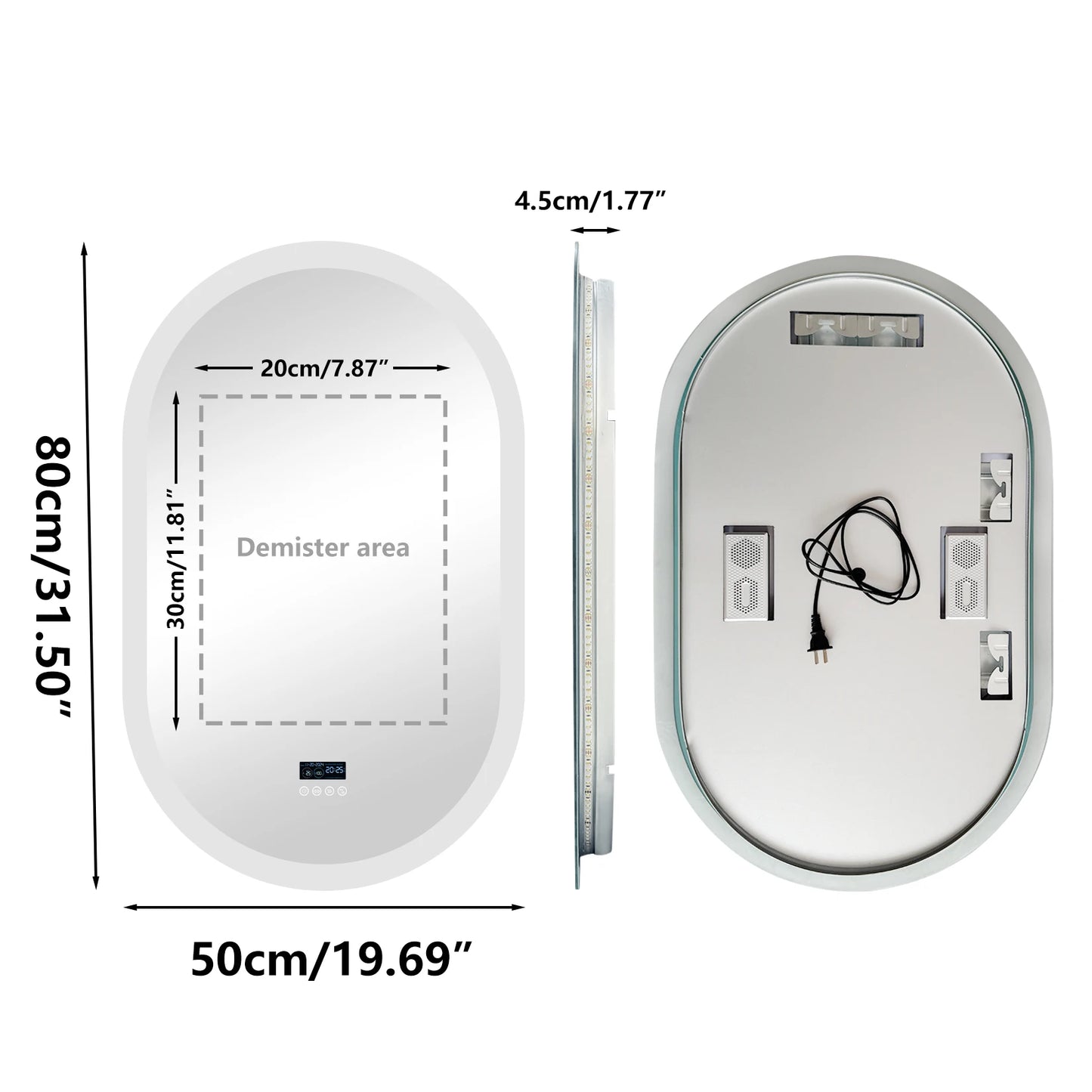 LUVODI Bluetooth Lighted Bathroom Mirror With Time Date Display Anti-Fog