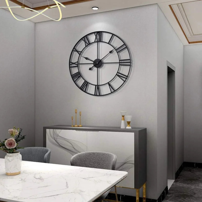 Metal Round Wall Clock Silent Battery Operated Living Room Decor