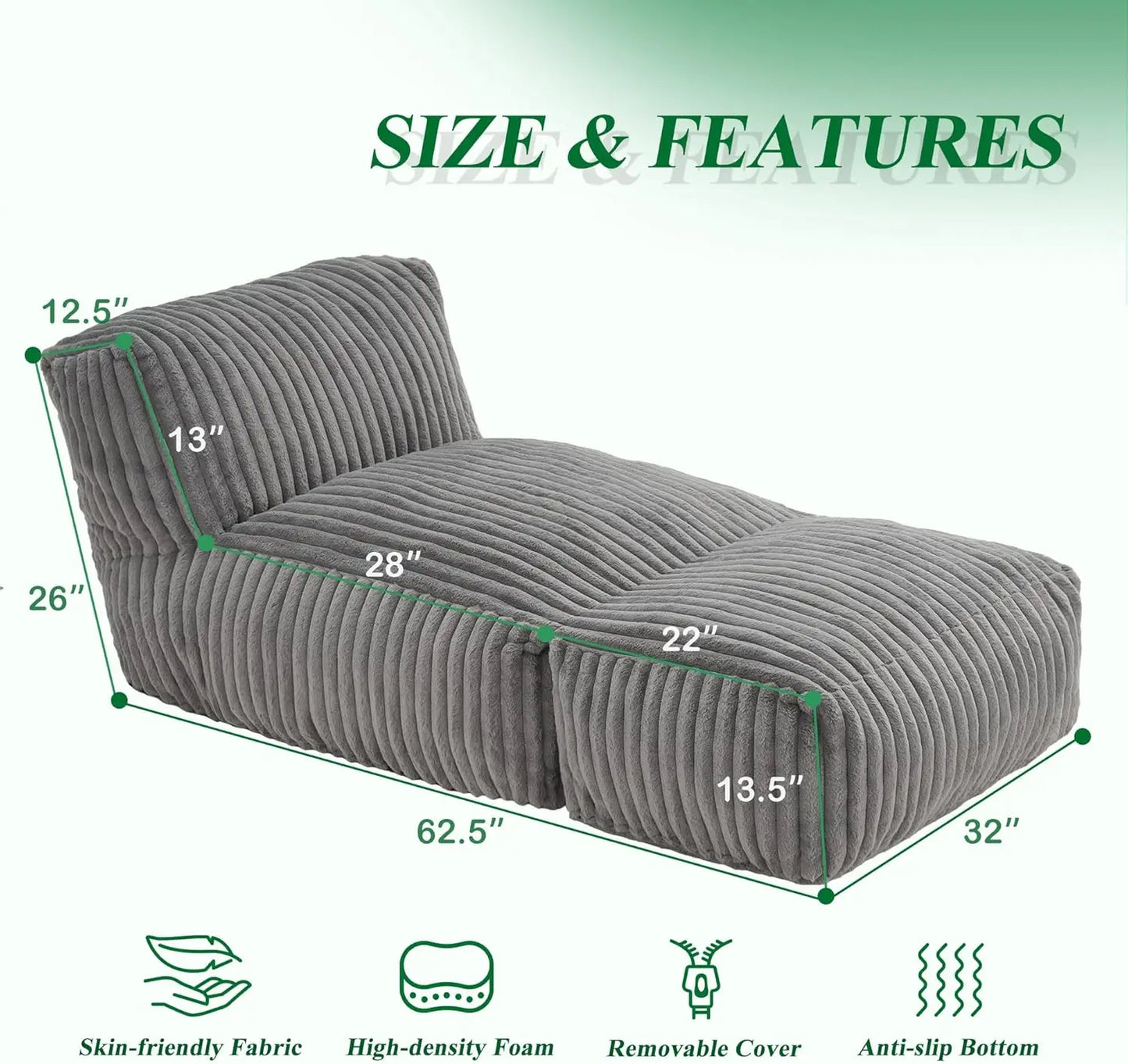 Bean Bag Lounger Chair With Memory Foam For Living Room