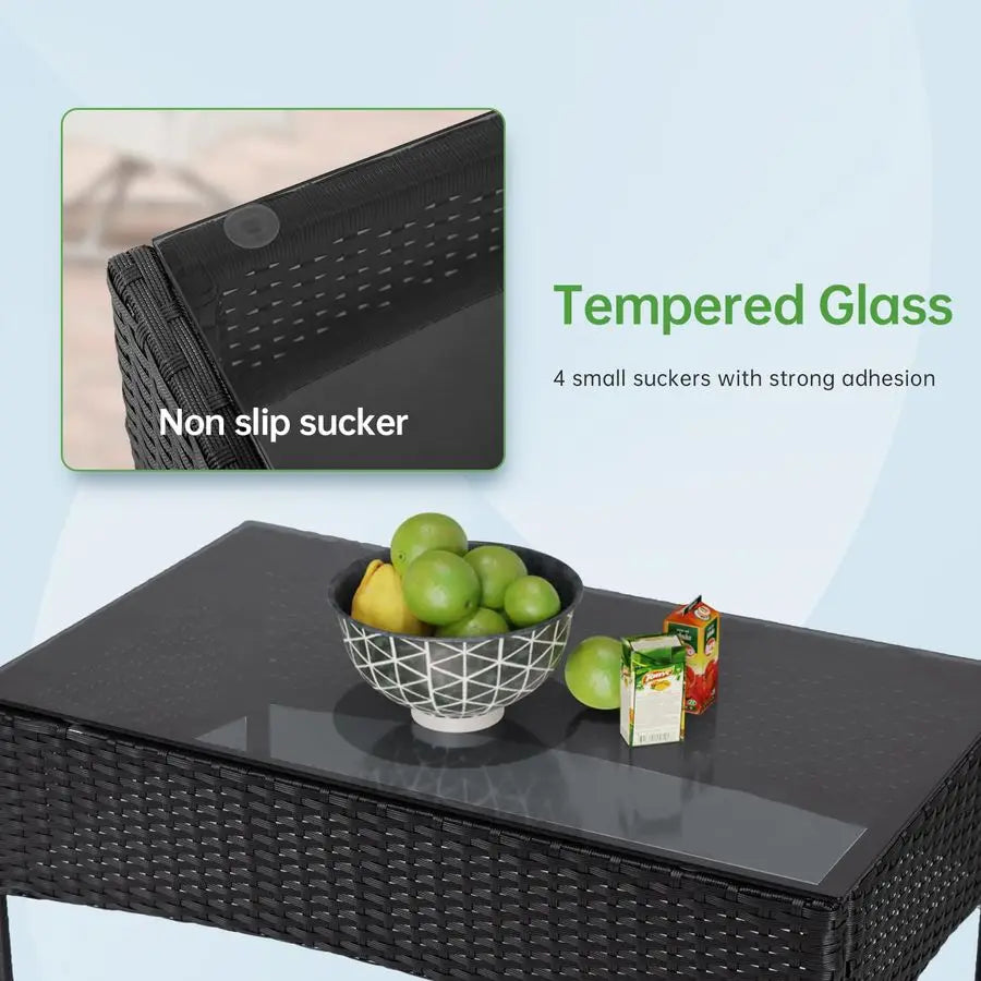 Modular Patio Conversation Set Rattan Chairs With Glass Table Cushions
