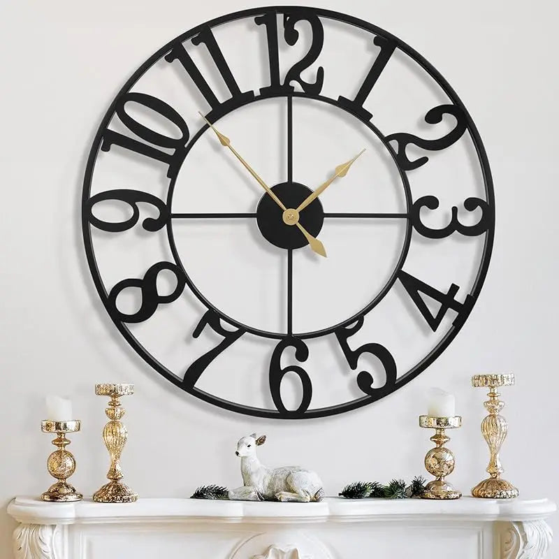 Metal Round Wall Clock Silent Battery Operated Living Room Decor