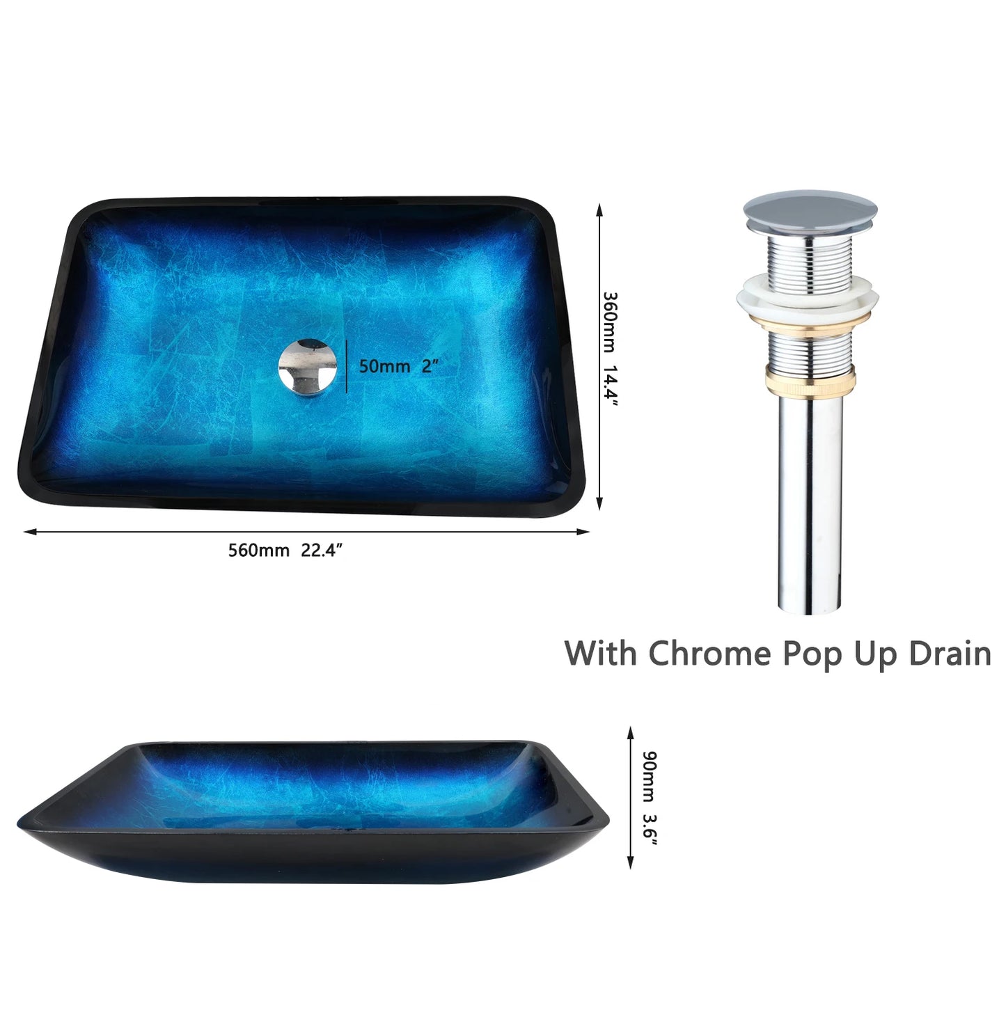 YANKSMART Tempered Glass Bathroom Basin Sink With Faucet Set