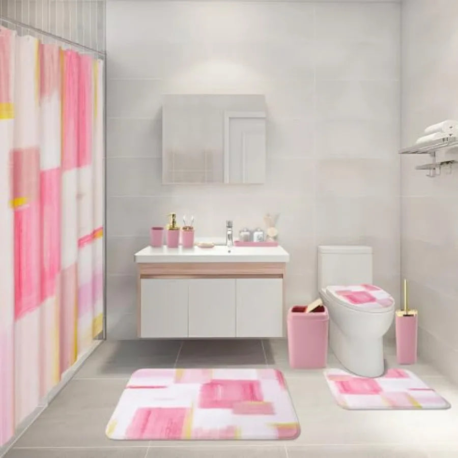 Bathroom Set With Shower Curtain And Rugs Soap Dispenser