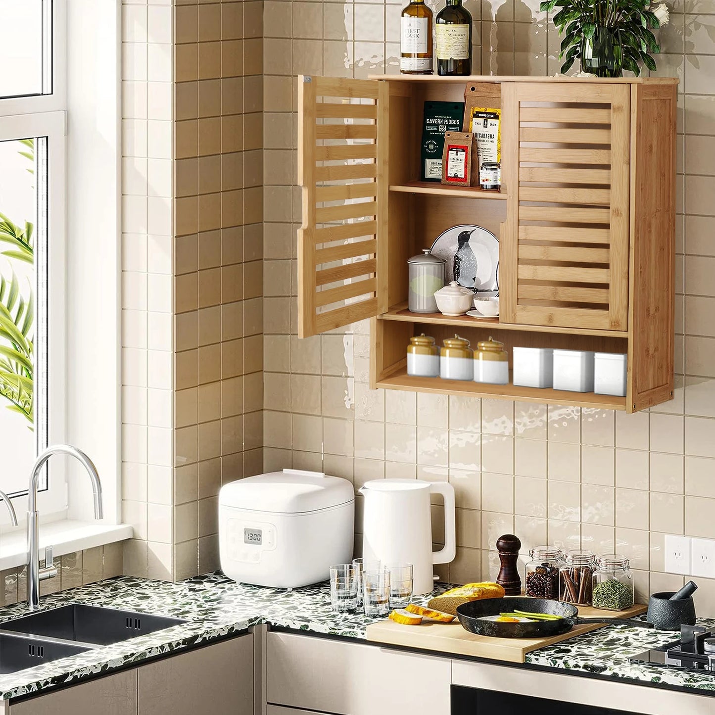 WisforFininsh Wall Mount Bathroom Cabinet With Adjustable Shelves