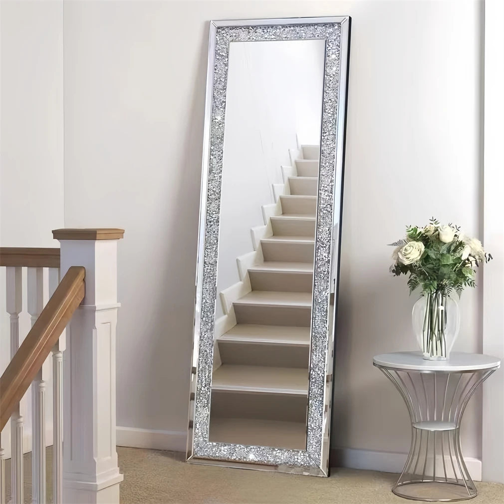Frameless Diamond Crystal Wall Mirror Modern Rectangle