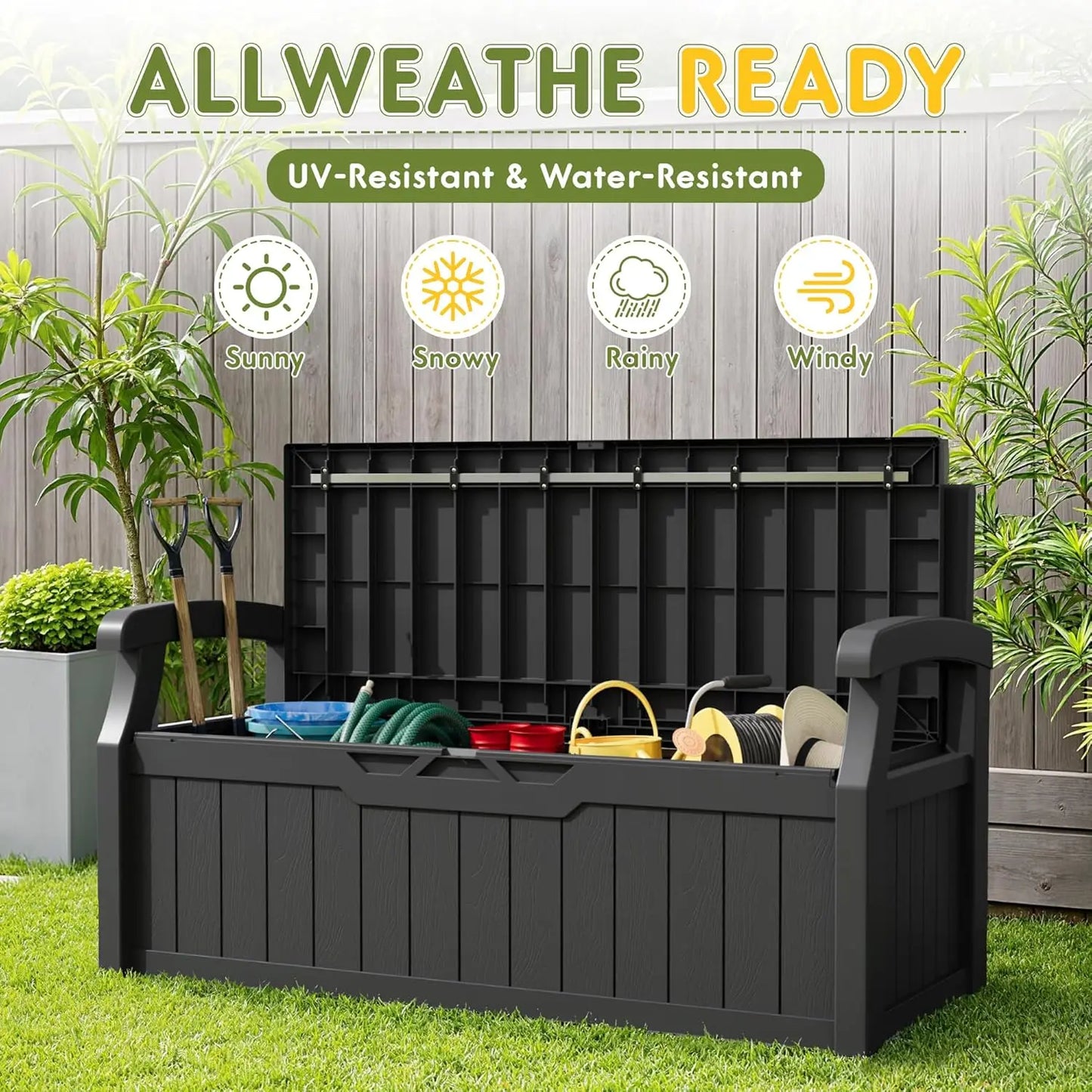 XMSJ Storage Bench Outdoor Deck Box Lockable Waterproof UV Resistant