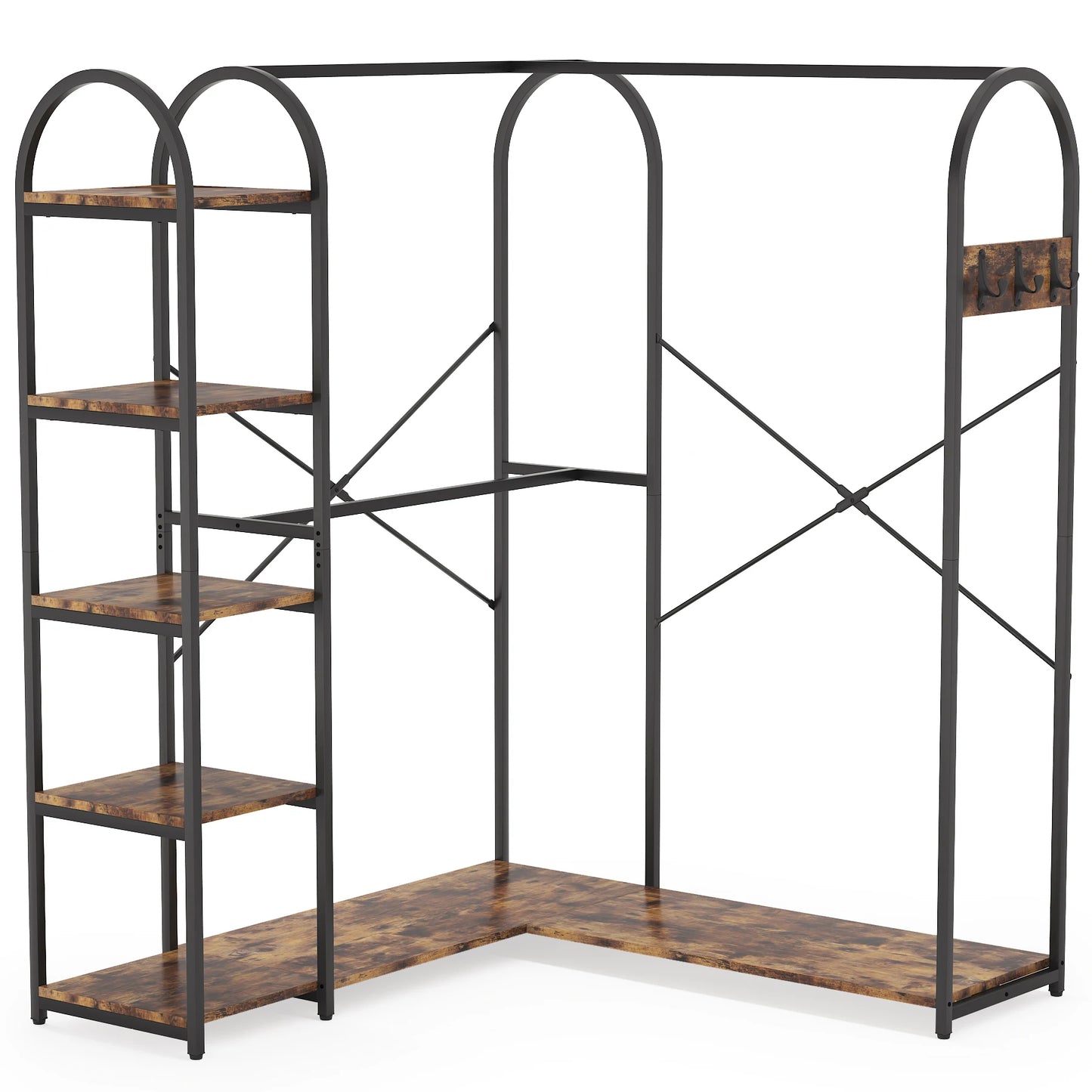 Tribesigns L Shape Clothes Rack With Storage Shelves And Rods
