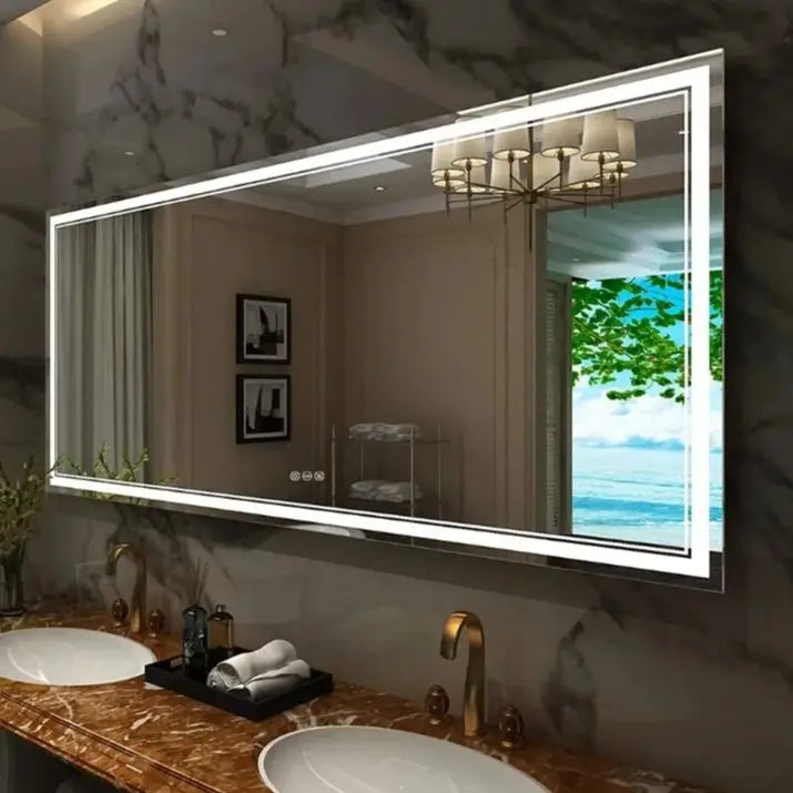 LED Bathroom Mirror Front And Backlit Lights Antifog Wall Mount