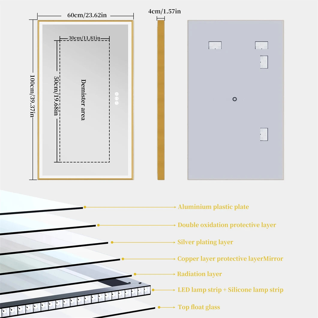 BORWART LED Bathroom Mirror With Anti Fog Dimmable Front Light