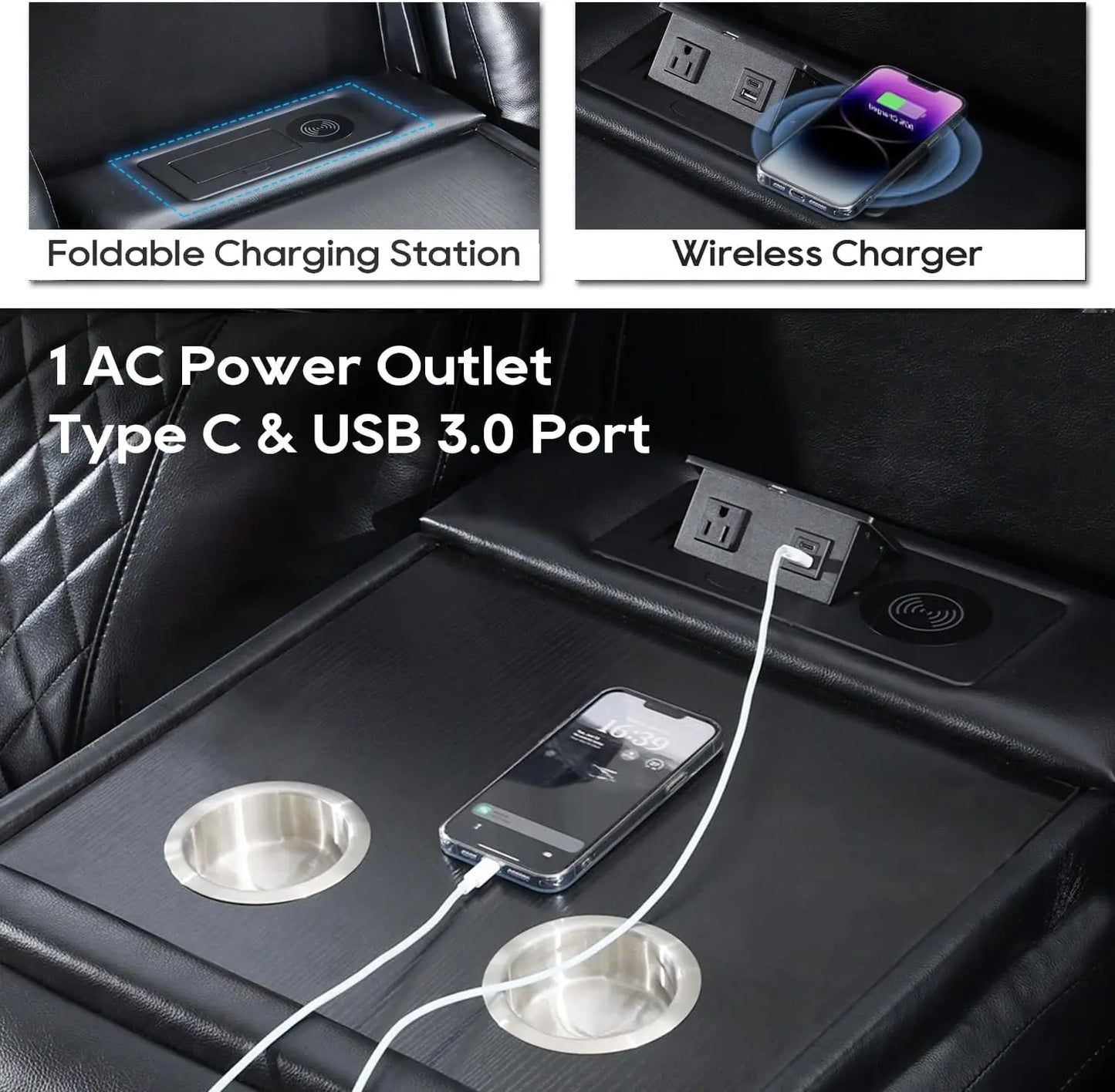 Todrani Power Reclining Sofa With USB TypeC Charger And LED