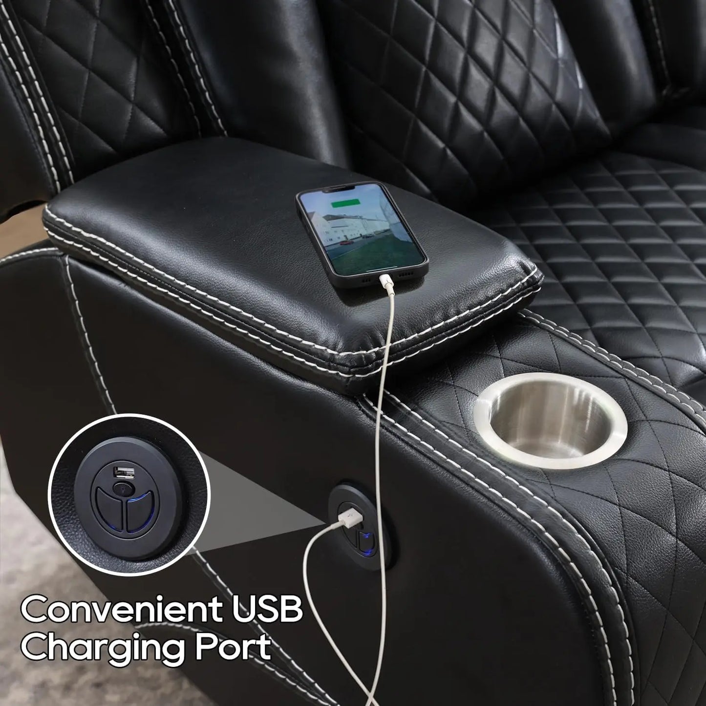 Todrani Power Reclining Sofa With USB TypeC Charger And LED