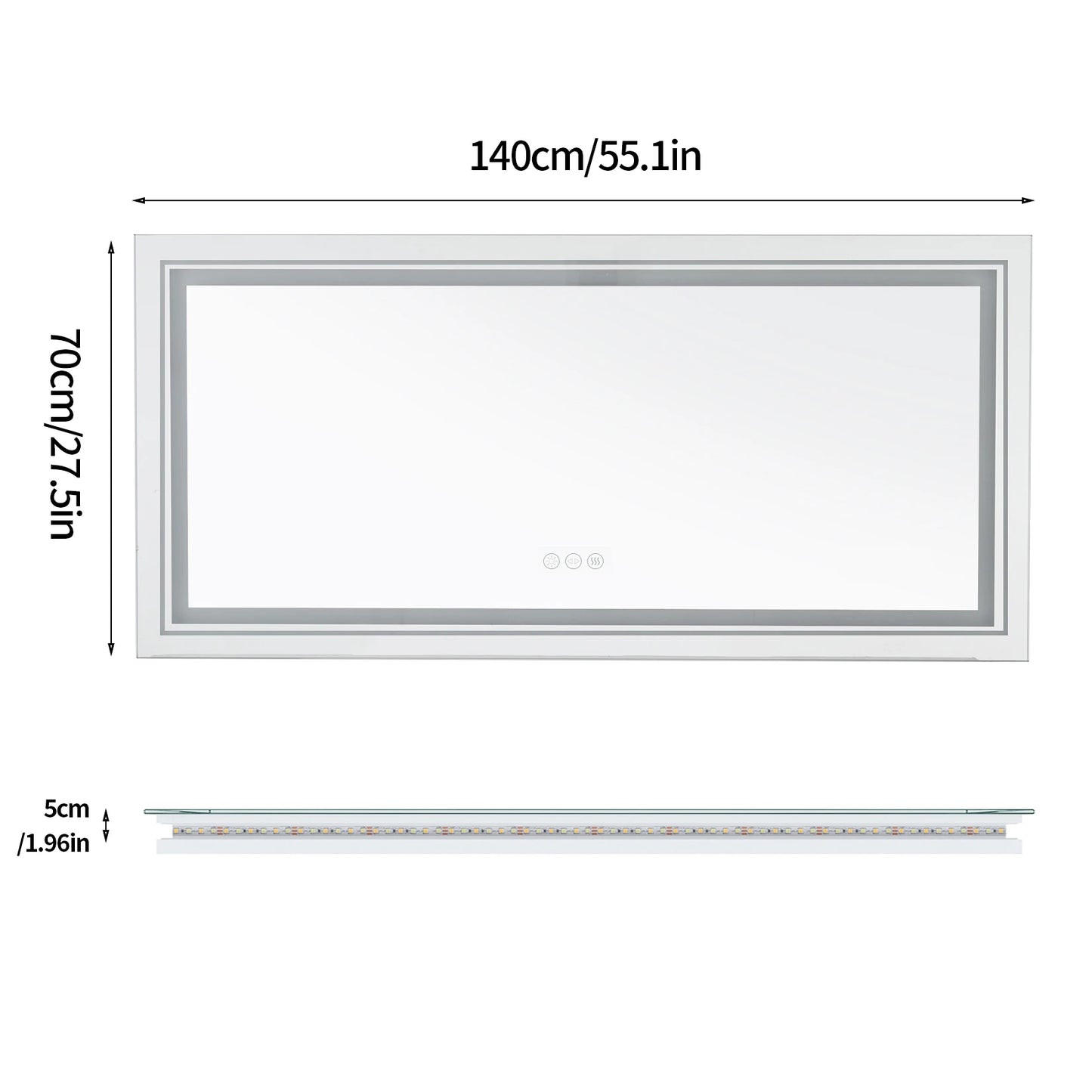 LED Bathroom Mirror Front And Backlit Lights Antifog Wall Mount