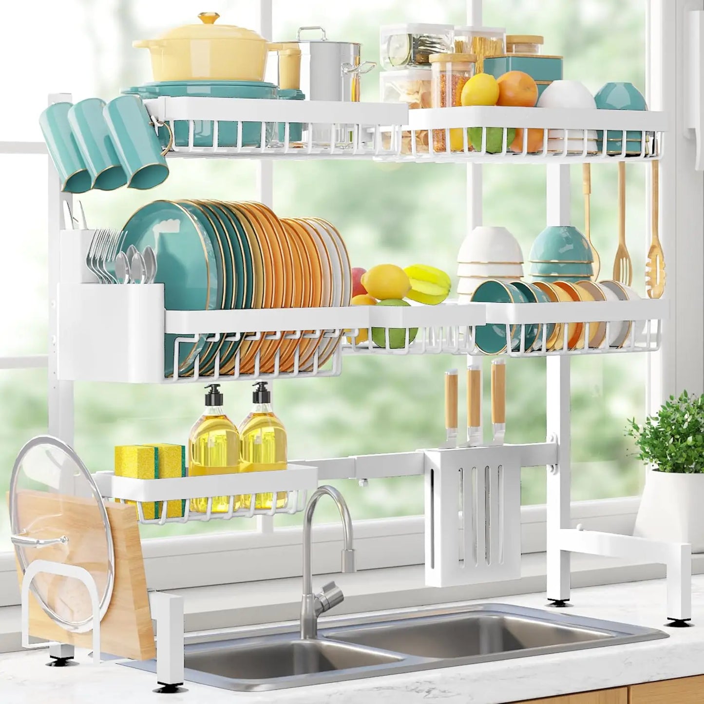 Over-Sink Dish Rack 3-Tier Stainless Steel With Utensil Holders