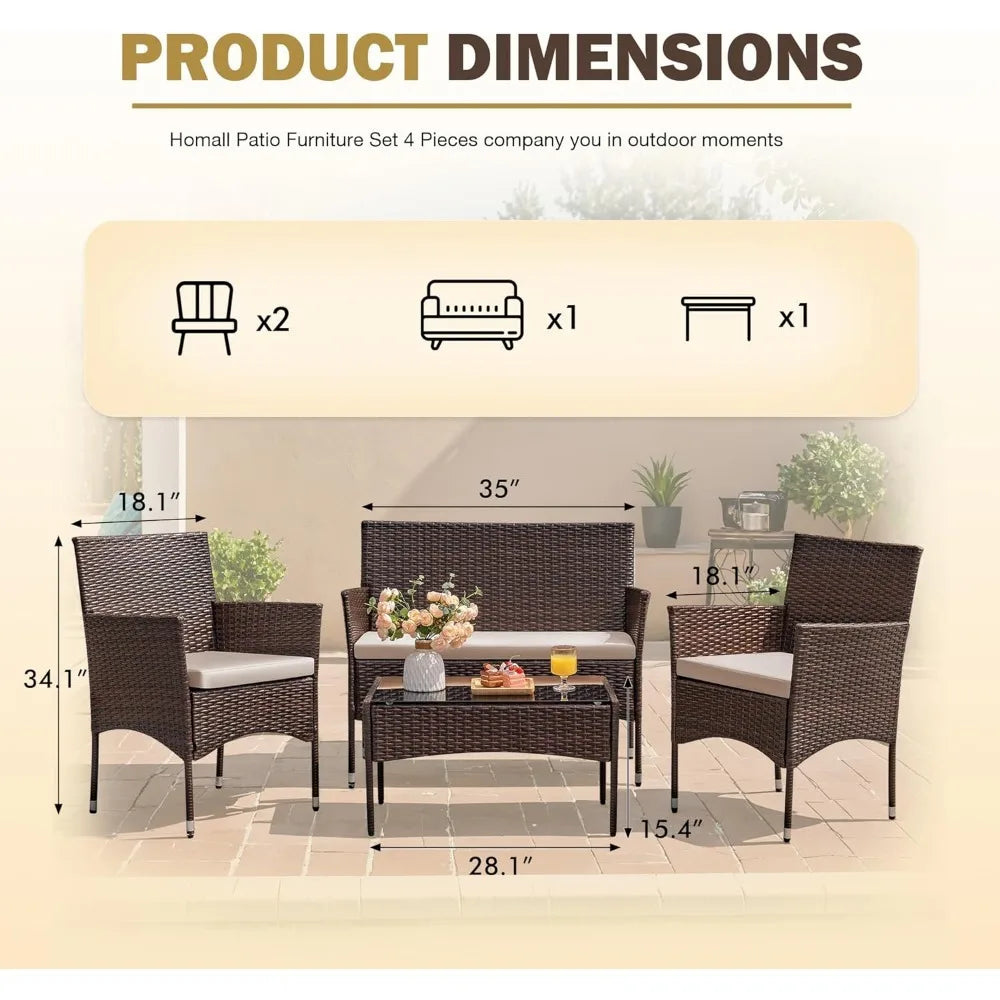 Outdoor Patio Furniture Set 4 Pieces Rattan Wicker Chairs