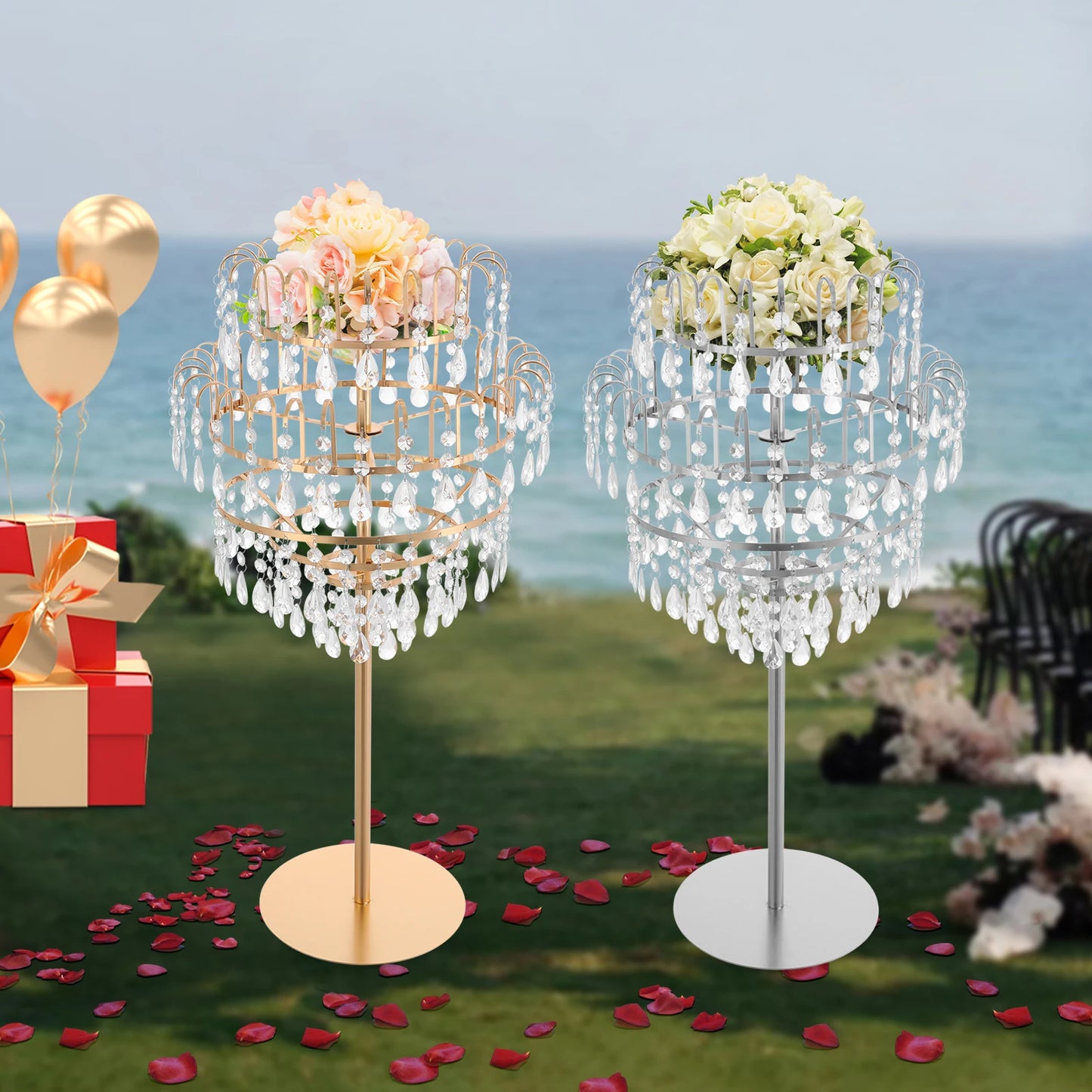 Five Tier Crystal Flower Display Stand Floral Holder Wedding Decor