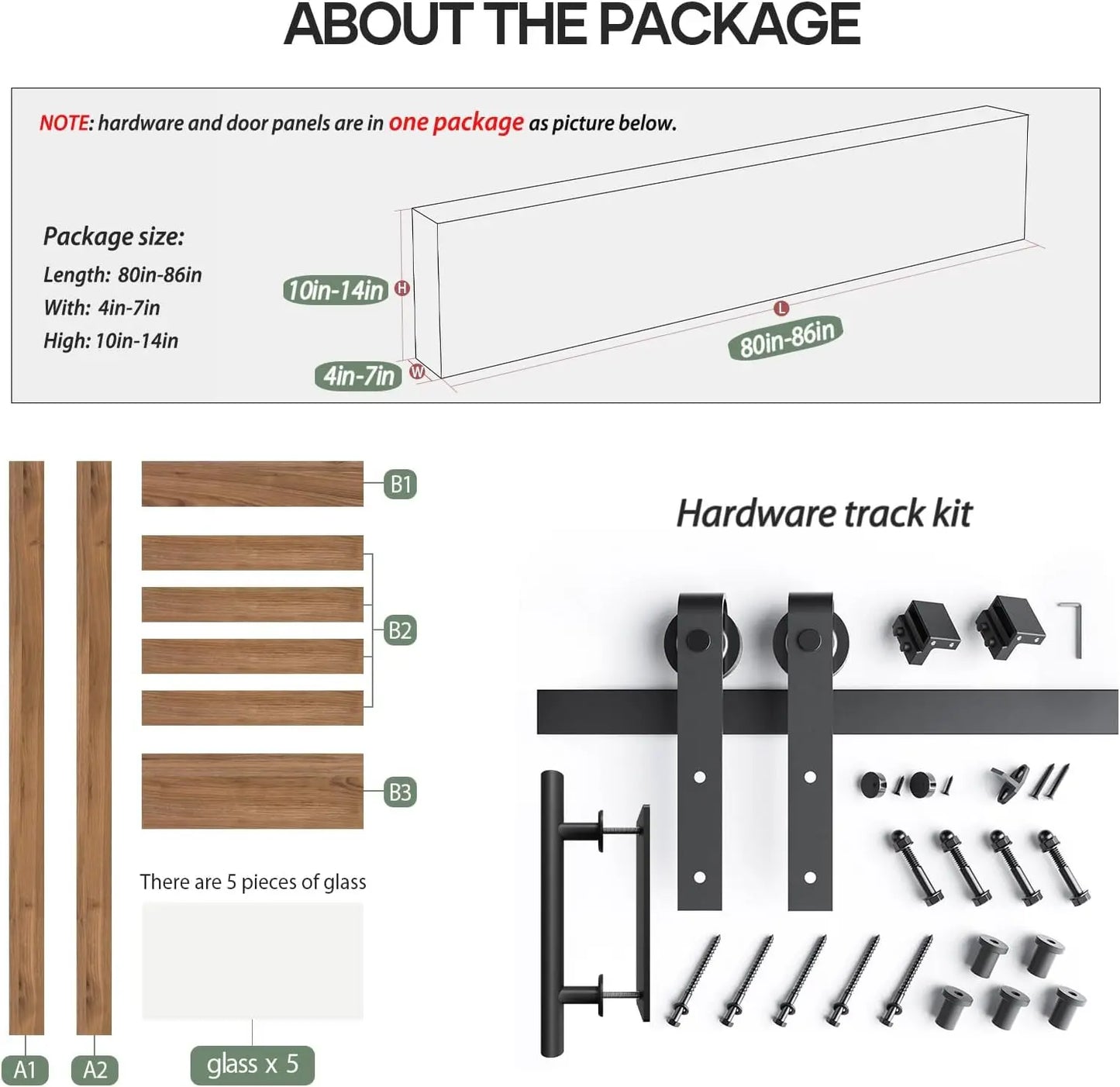 XMSJ Glass Barn Door With Hardware Kit And Frosted Panels