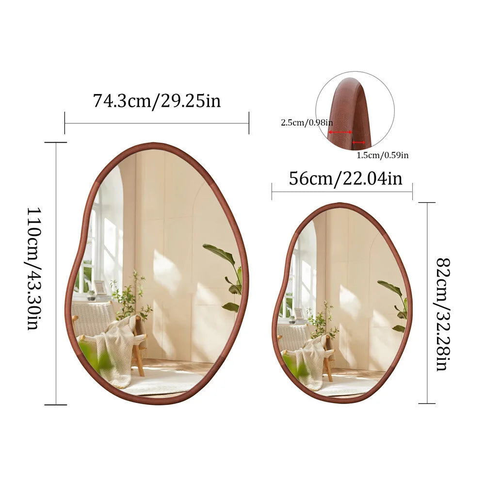 BORWAR Irregular Wooden Framed Wall Mirror Asymmetrical Loft Style