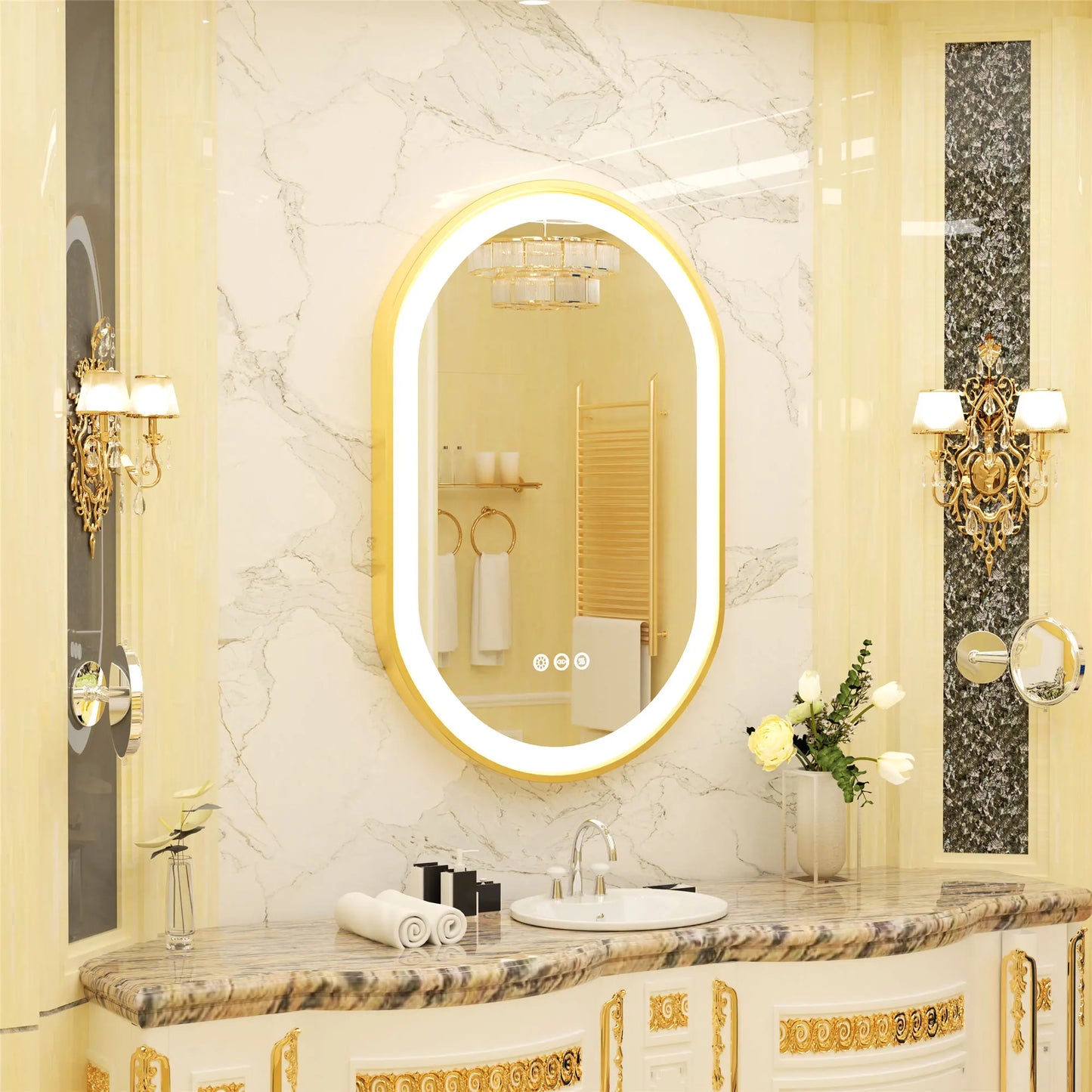 Wisfor LED Oval Bathroom Mirror with Dimmable Anti Fog Light