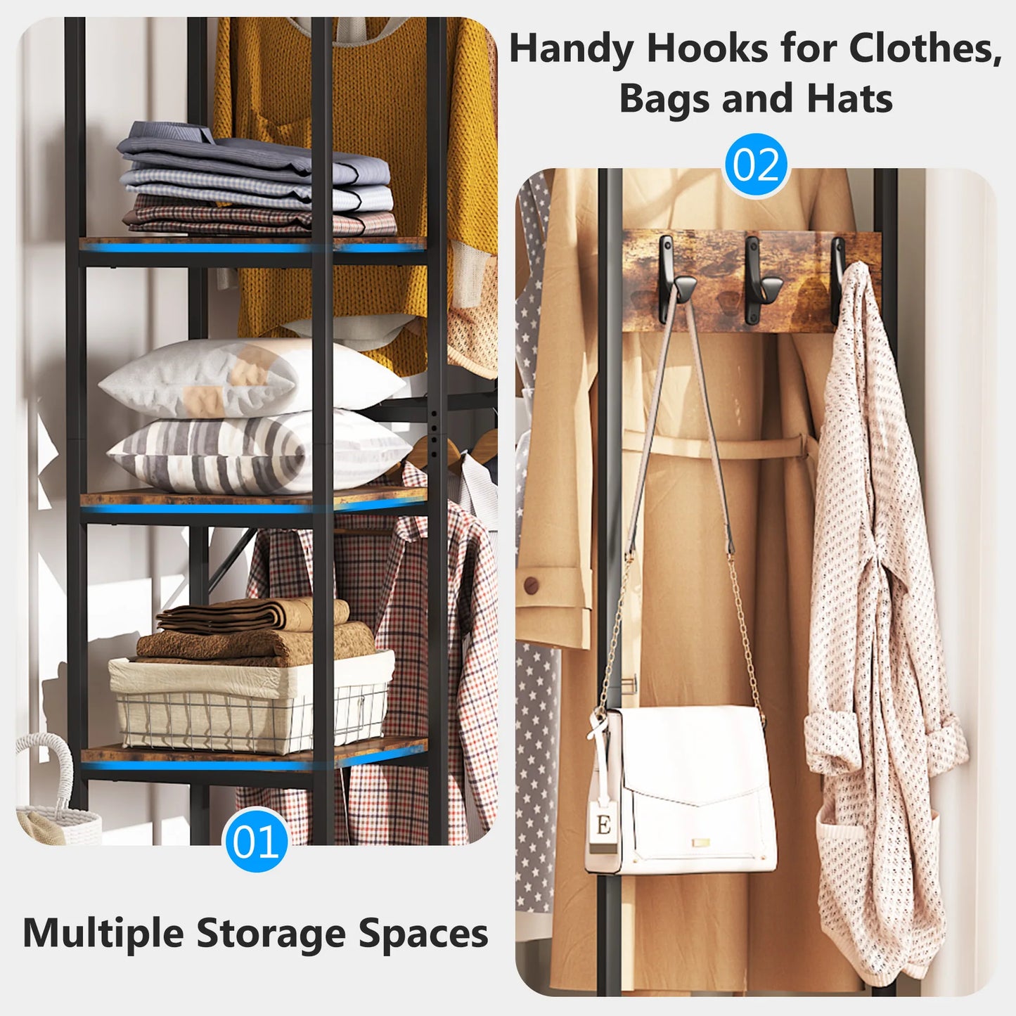 Tribesigns L Shape Clothes Rack With Storage Shelves And Rods