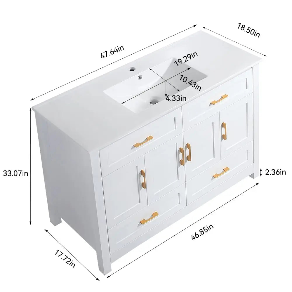 Modern Bathroom Vanity Cabinet With Ceramic Sink Soft Close Doors